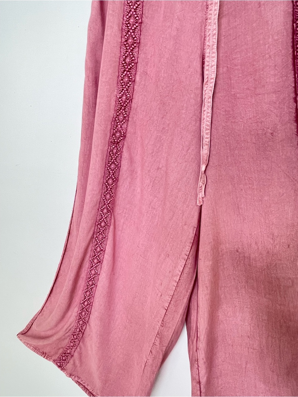 Bohemian | Devi Wide Leg Embroidered Palazzo Pants | Mauve Pink Lace-Trim Corset - Picture 7 of 16